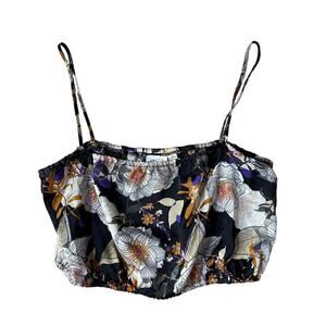 Janet Chung Crop Tank Floral Strappy Top Blouse XL black